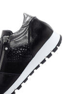 Women's Black Lace-Up Zipper Detail Leather Sneakers | Derimod