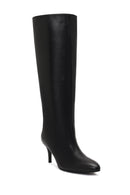 Woman Black Thin High-Heeled Leather Boots | Derimod