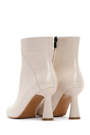 Women's Beige Zippered Thin Heeled Leather Boots | Derimod