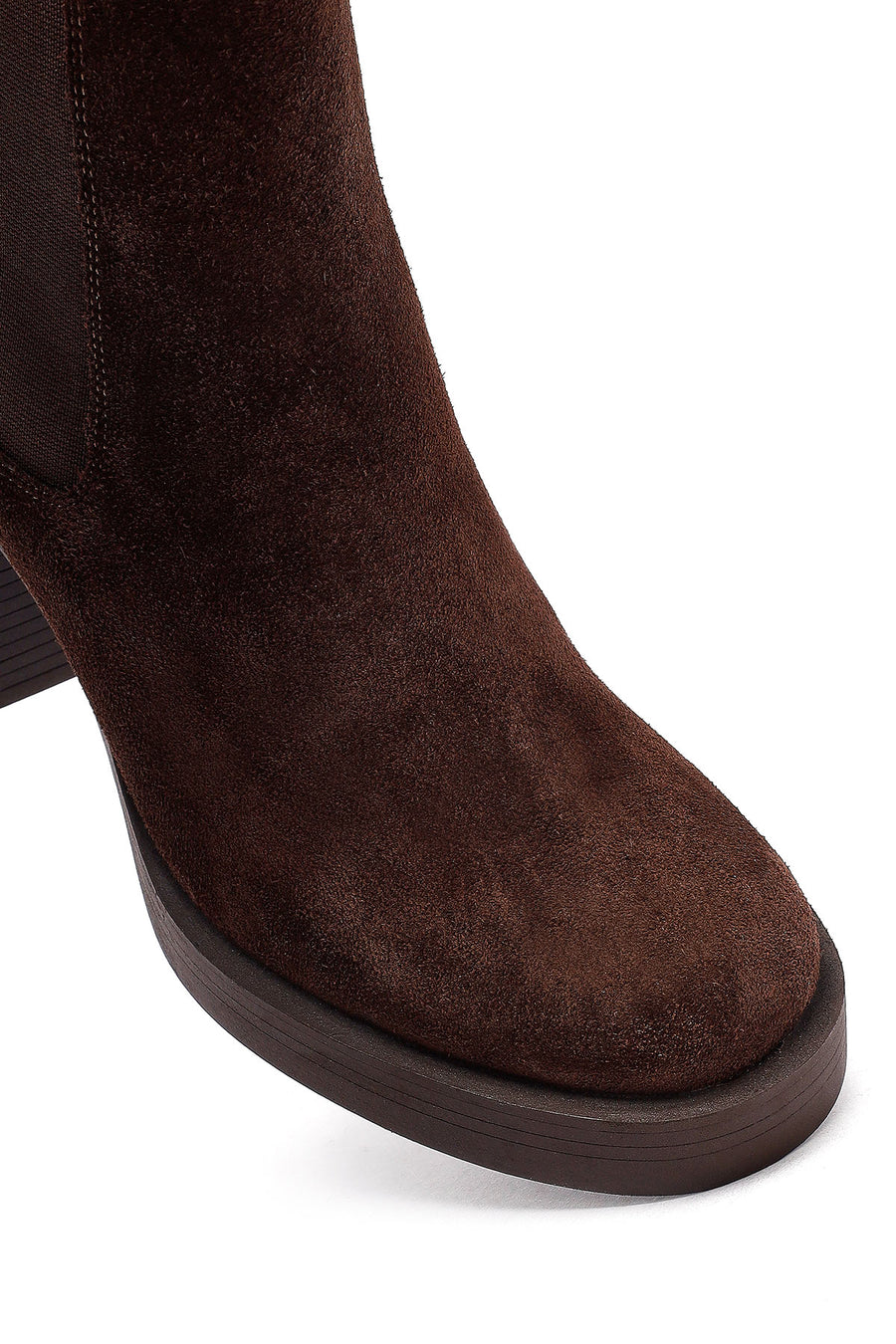 Woman Brown Suede Heels Leather Chelsea Boots