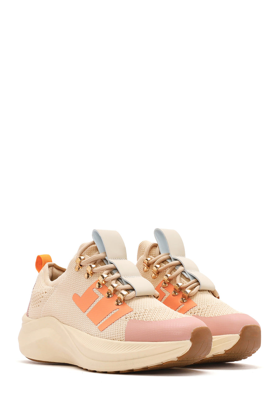Derimod Zero Women's Beige Thick-Soled Lace-Up Fabric Sneakers