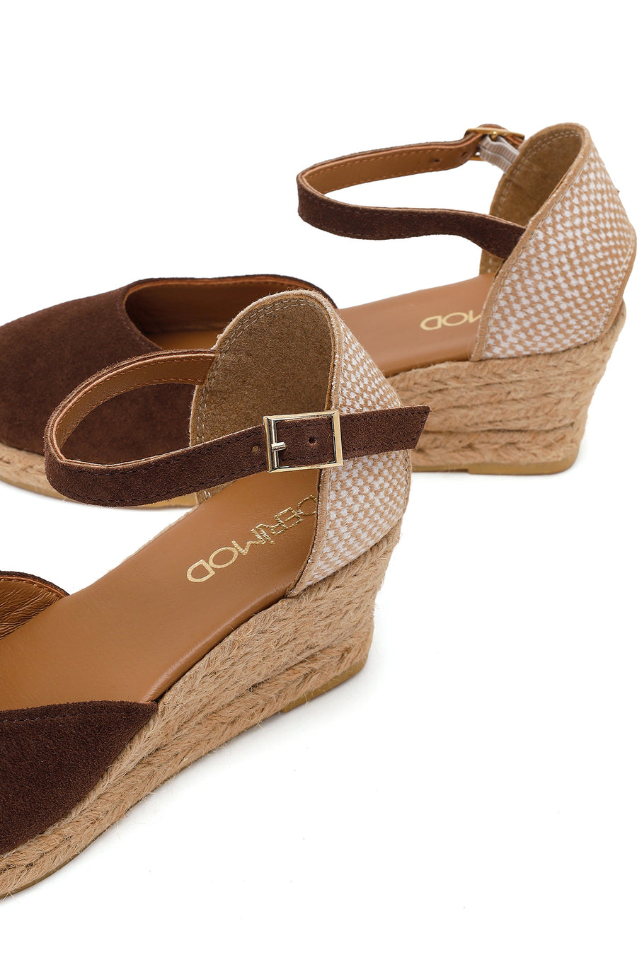 Women's Brown Ankle Strap Wedge Heel Suede Leather Espadrille Sandals