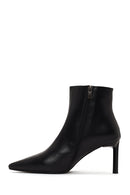 Woman Black Zip Closure Stiletto Heel Leather Boots | Derimod