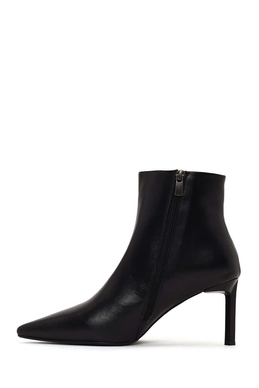 Woman Black Zip Closure Stiletto Heel Leather Boots