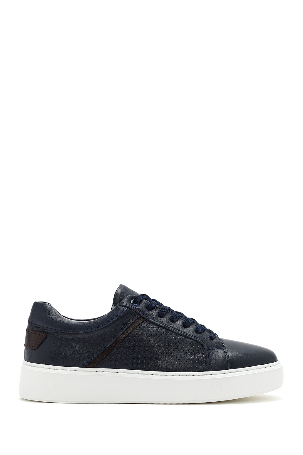 Erkek Lacivert Bağcıklı Deri Sneaker