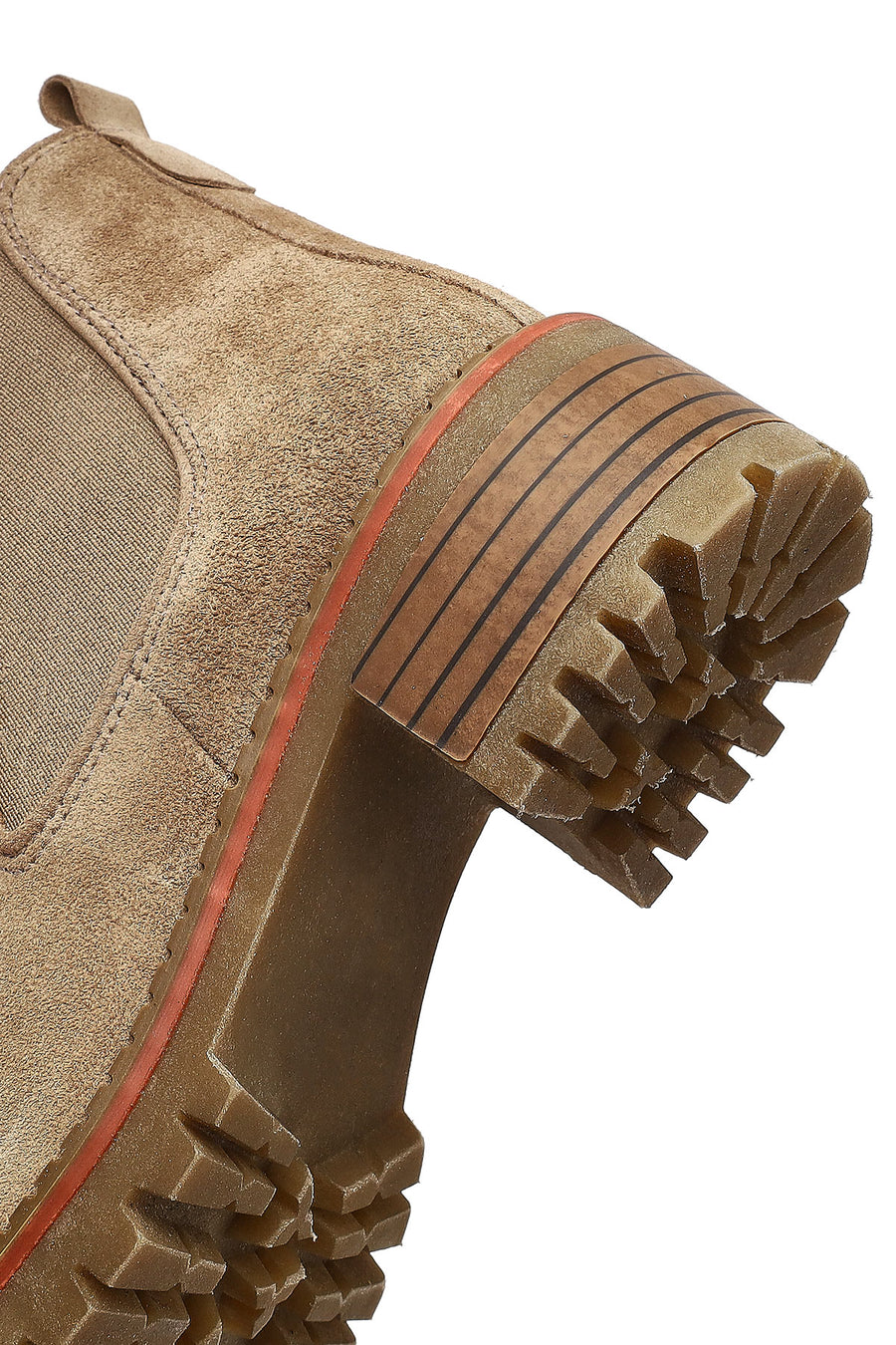 Woman Beige Thick-Heeled Suede Casual Chelsea Boots