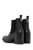 Women's Black Thick Heeled Leather Cowboy Boots | Derimod