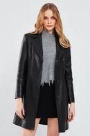 Christina Women's Black Fur Long Leather Coat | Derimod