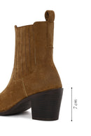 Woman Tan Zip Closure Chunky Heeled Suede Boots | Derimod