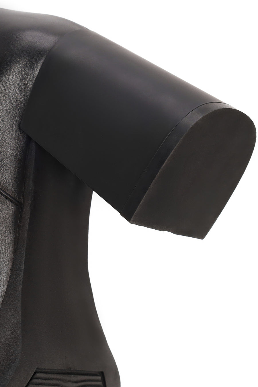Woman Black Zip Closure Thick-Heeled Leather Boots