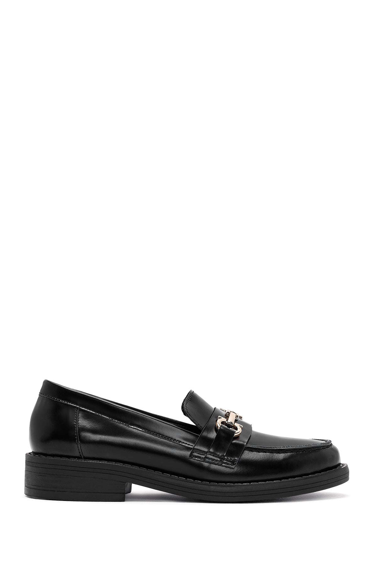 Women's Black Buckle Detailed Leather Masculine Loafer 24WFD188822 | Derimod