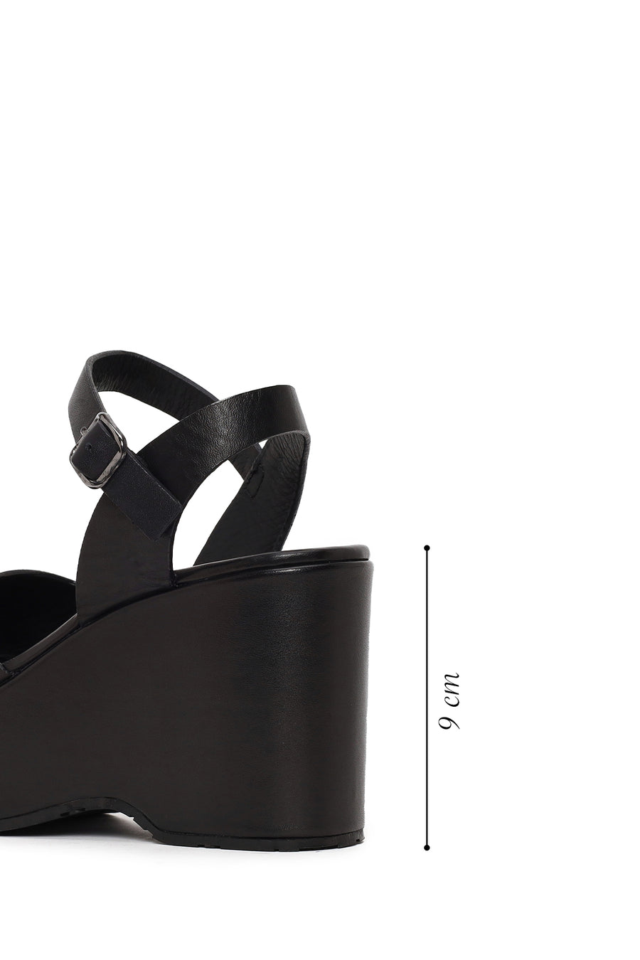 Woman Black Ankle-Buckle Wedge-Heel Leather Sandal
