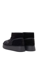 Woman Black Patterned Chunky Sole Suede Teddy Boots | Derimod