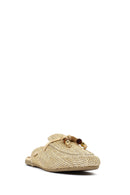 Women's Beige Tasseled Straw Slippers | Derimod