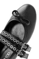 Women's Black Belted Leather Ballerina | Derimod