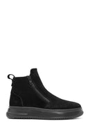 Men's Black Double Zipper Suede Leather Casual Boots | Derimod