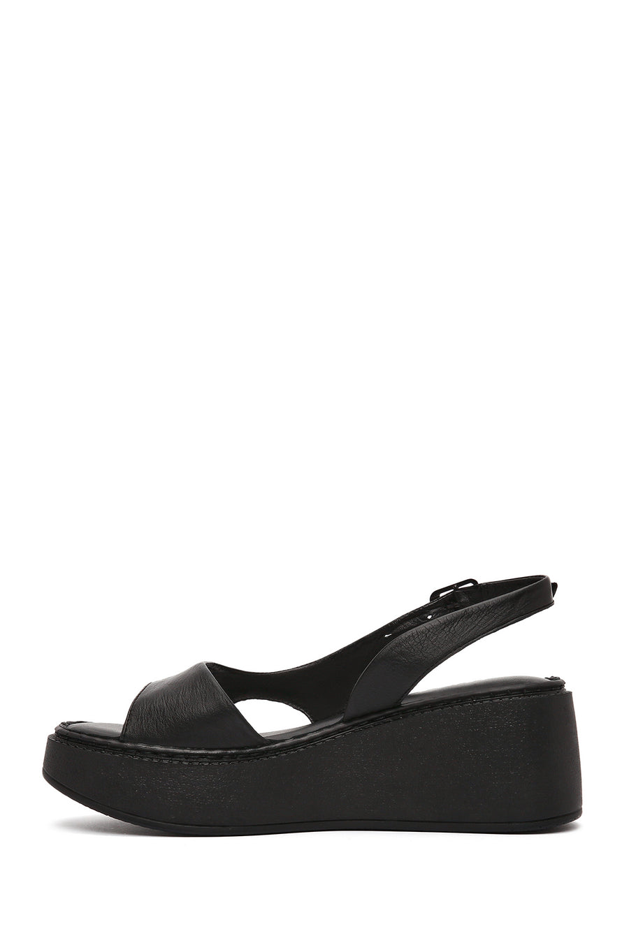 Women's Black Chunky Sole Leather Comfort Sandals