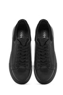 Men's Black Lace-up Thick-Sole Leather Sneaker | Derimod