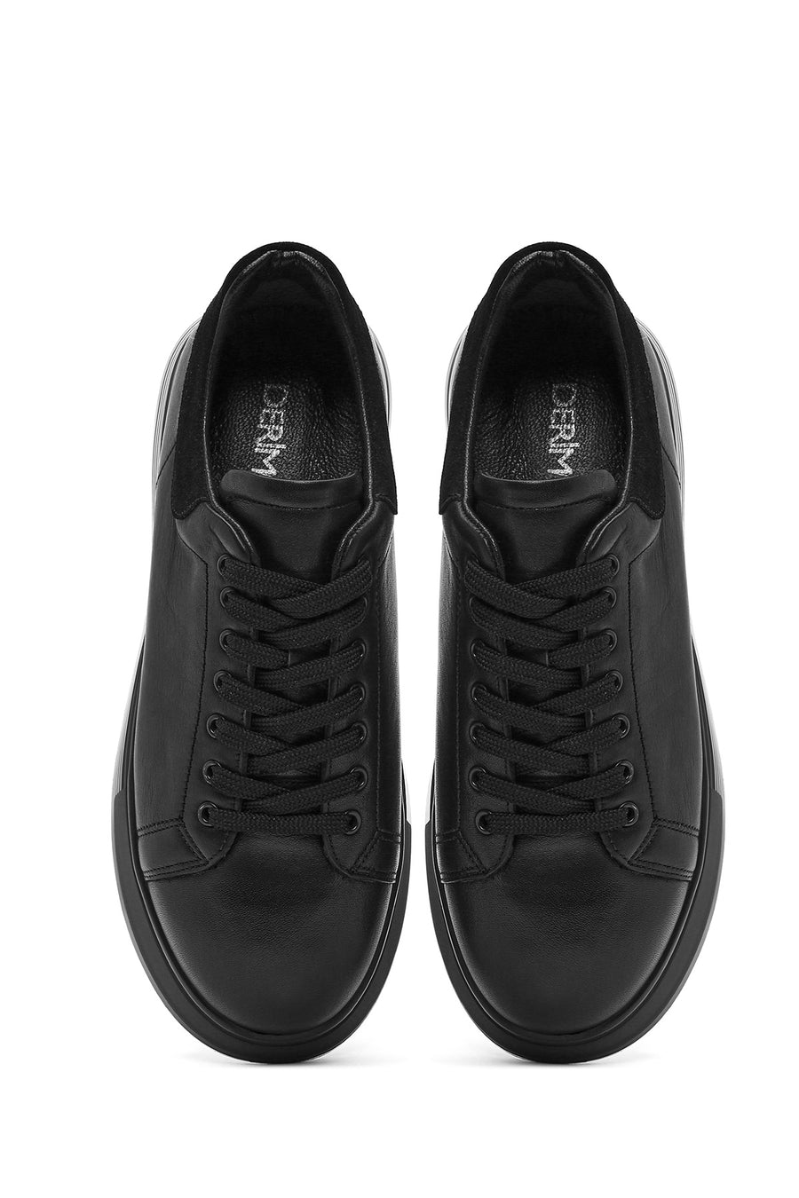 Men's Black Lace-up Thick-Sole Leather Sneaker