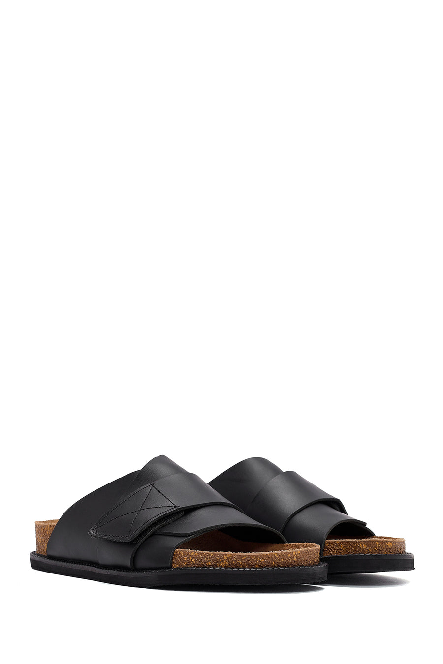Women's Black Strappy Leather Slippers