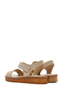 Women's Beige Strappy Suede Leather Sandals | Derimod