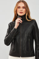 Fiesta Women's Black Short Leather Jacket | Derimod