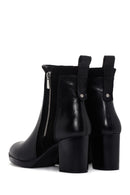 Women's Black Thick Heeled Zippered Leather Boots | Derimod