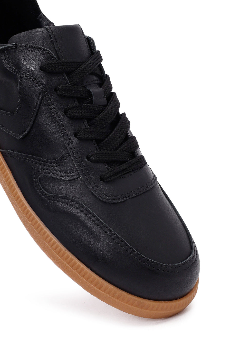 Kadın Siyah Bağcıklı Deri Sneaker
