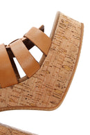 Women's Tan Leather Platform Heeled Sandals | Derimod