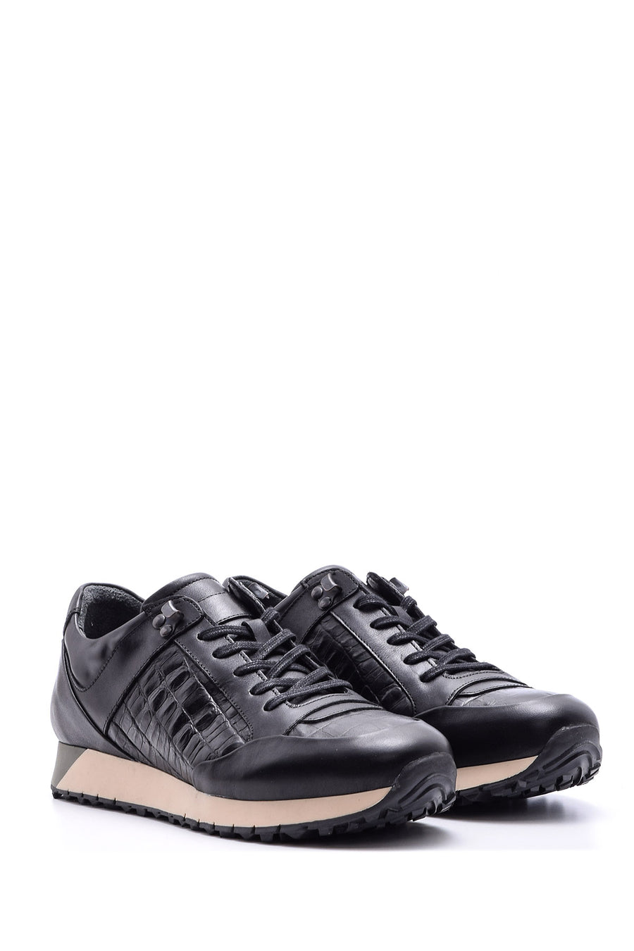 Erkek Kroko Detaylı Deri Sneaker