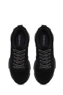 Kadın Siyah Bağcıklı Kalın Tabanlı Süet Deri Sneaker | Derimod
