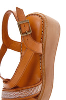 Women's Tan Leather Thick Sole Comfort Sandals | Derimod