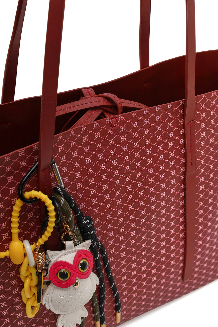 Woman Burgundy Accessory-Detail Printed Shoulder Bag