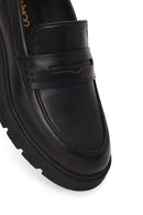 Kadın Siyah Kalın Tabanlı Deri Maskülen Loafer | Derimod