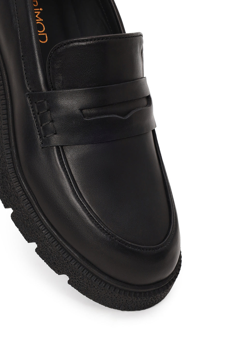 Kadın Siyah Kalın Tabanlı Deri Maskülen Loafer