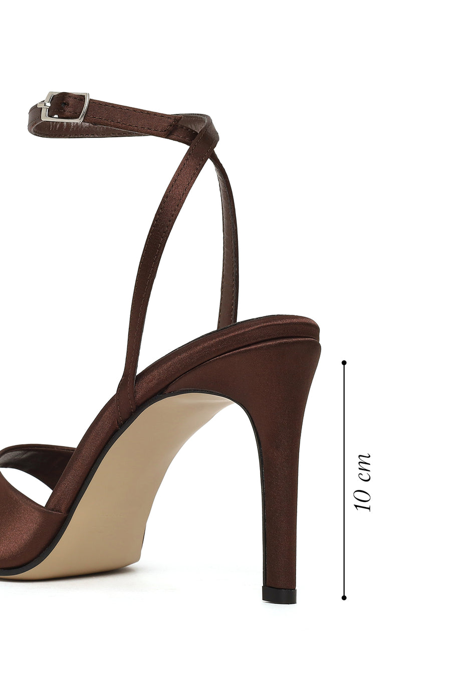 Women's Brown Ankle Buckle High Thin Heel Fabric Sandals