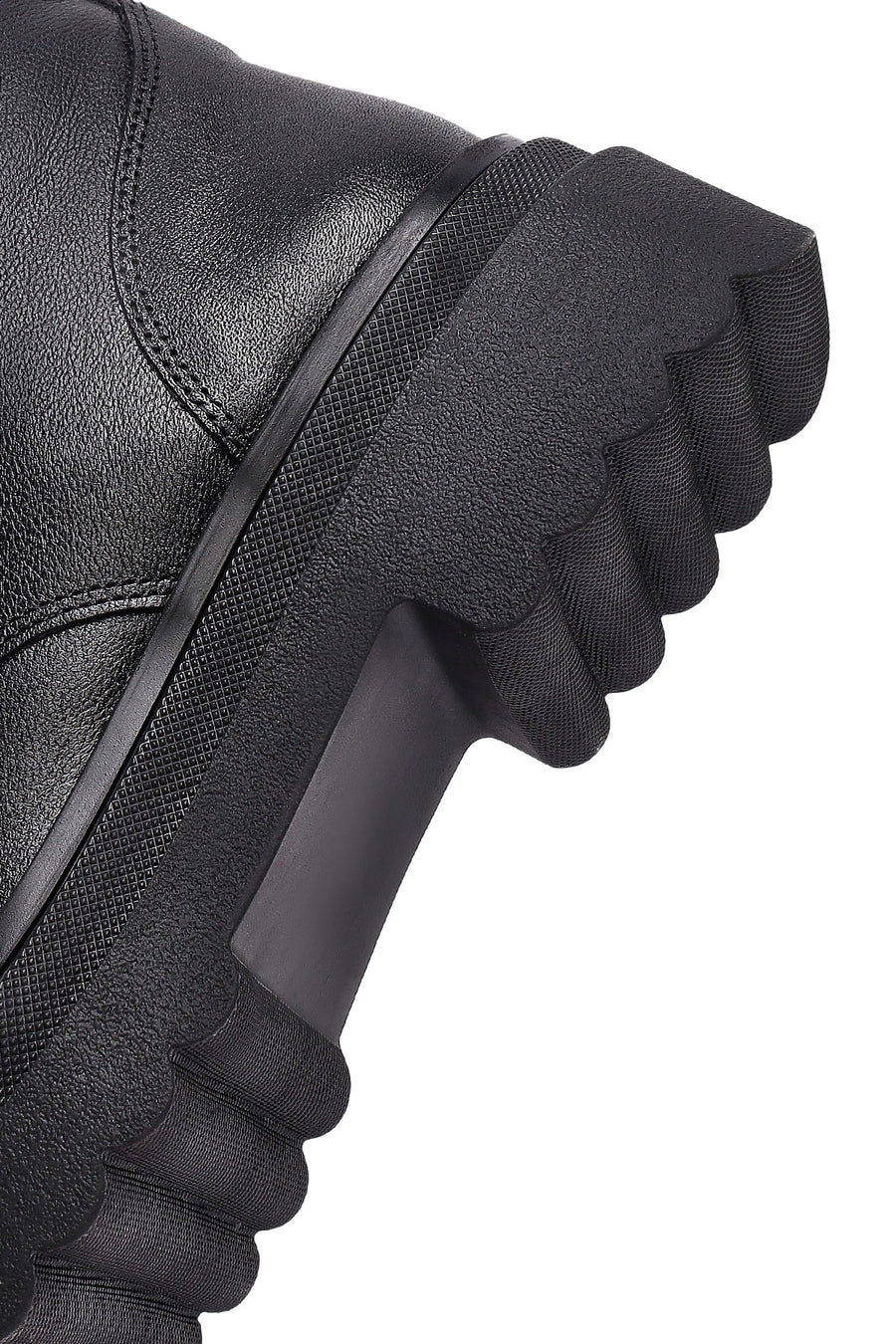 Woman Black Zip Closure Leather Combat Boots