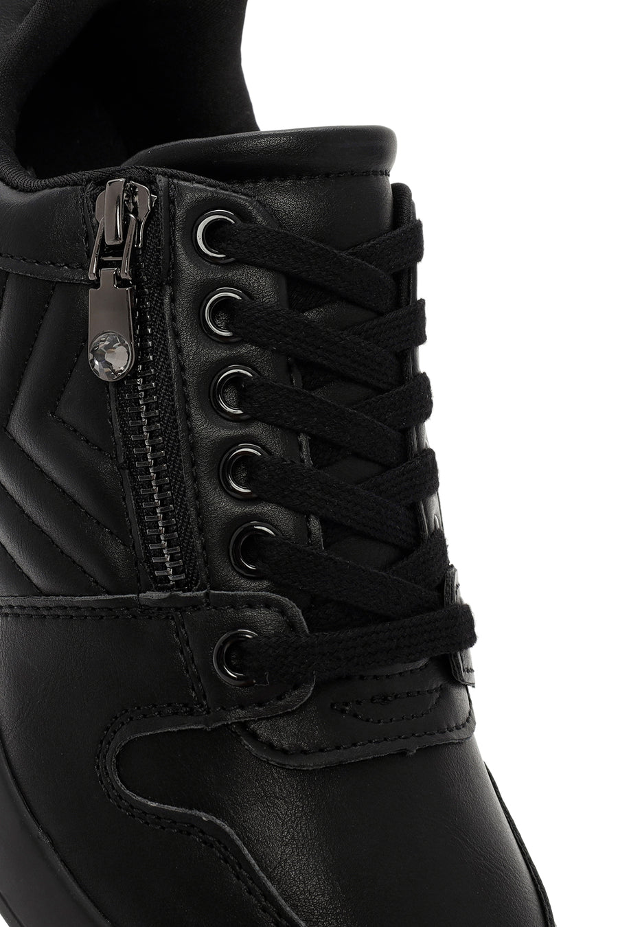 Kadın Siyah Bağcıklı Dolgu Topuklu Deri Sneaker