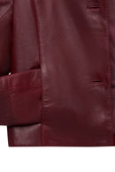 Beatrix Women's Burgundy Shirt Collar Short Leather Jacket | Derimod
