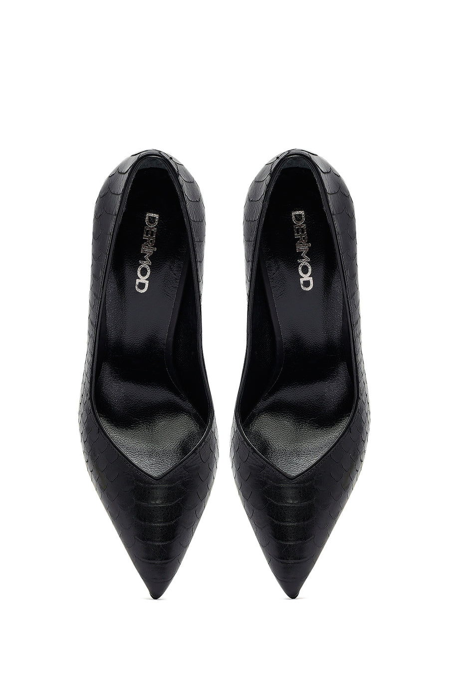Women's Black Patterned High Thin Heel Leather Stiletto
