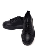 Erkek Siyah Bağcıklı Kalın Tabanlı Deri Sneaker | Derimod