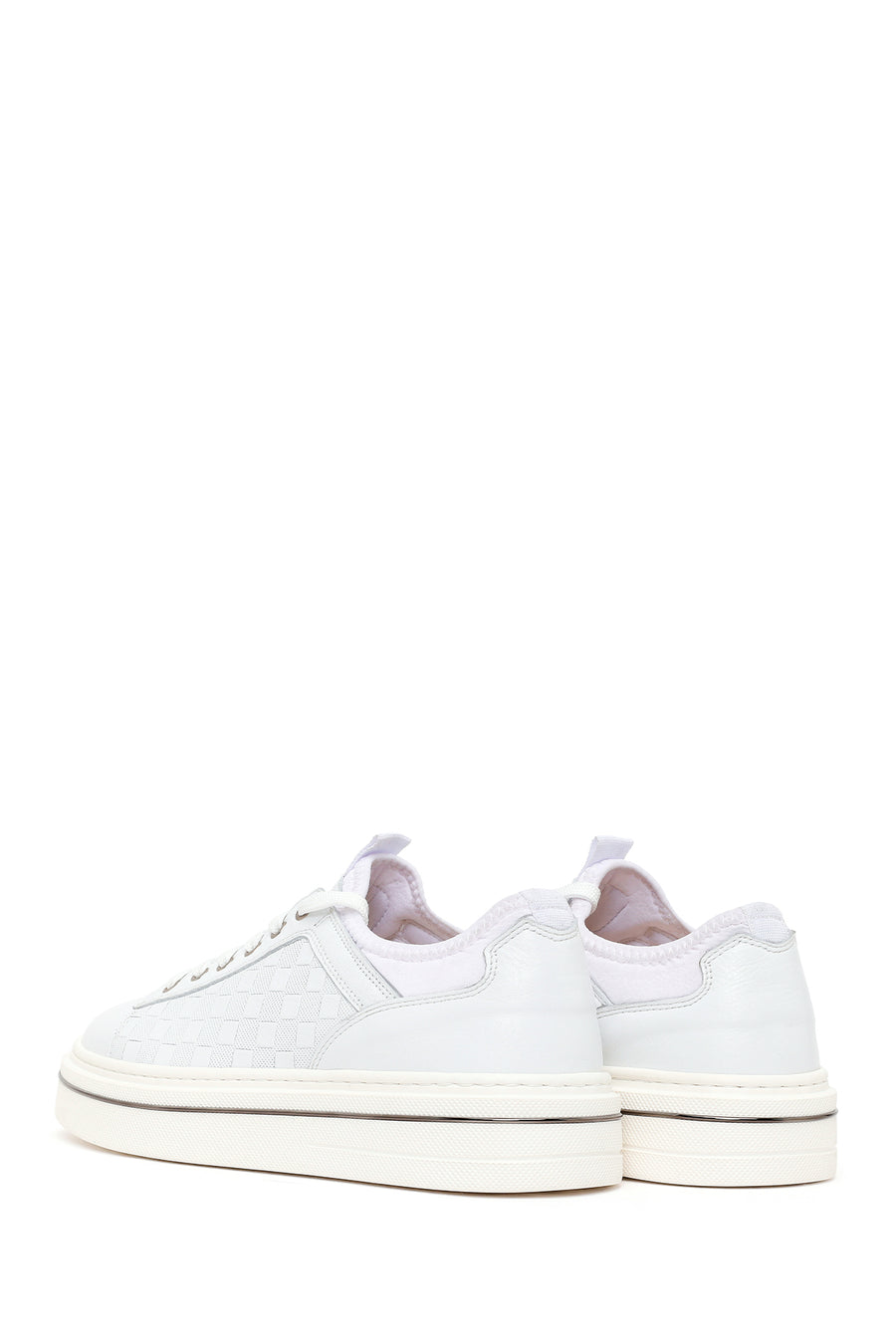 Male White Lace-Up Leather Sneaker