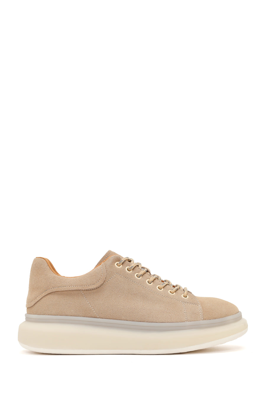 Men's Beige Lace-Up Thick-Sole Suede Leather Sneakers 26SFD690710 | Derimod