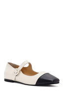 Women's Cream Banded Leather Ballerinas | Derimod