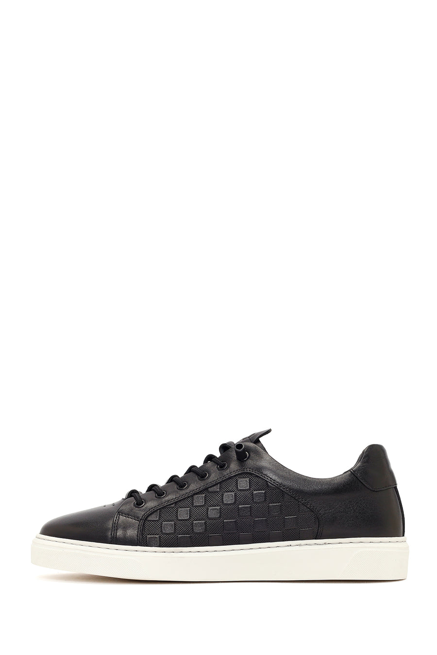 Male Black Lace-Up Patterned Leather Sneaker