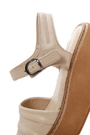 Women's Beige Leather Thick Sole Comfort Sandals | Derimod