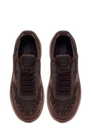 Derimod Zero Women's Brown Lace-up Thick Sole Rhinestone Fabric Sneaker | Derimod