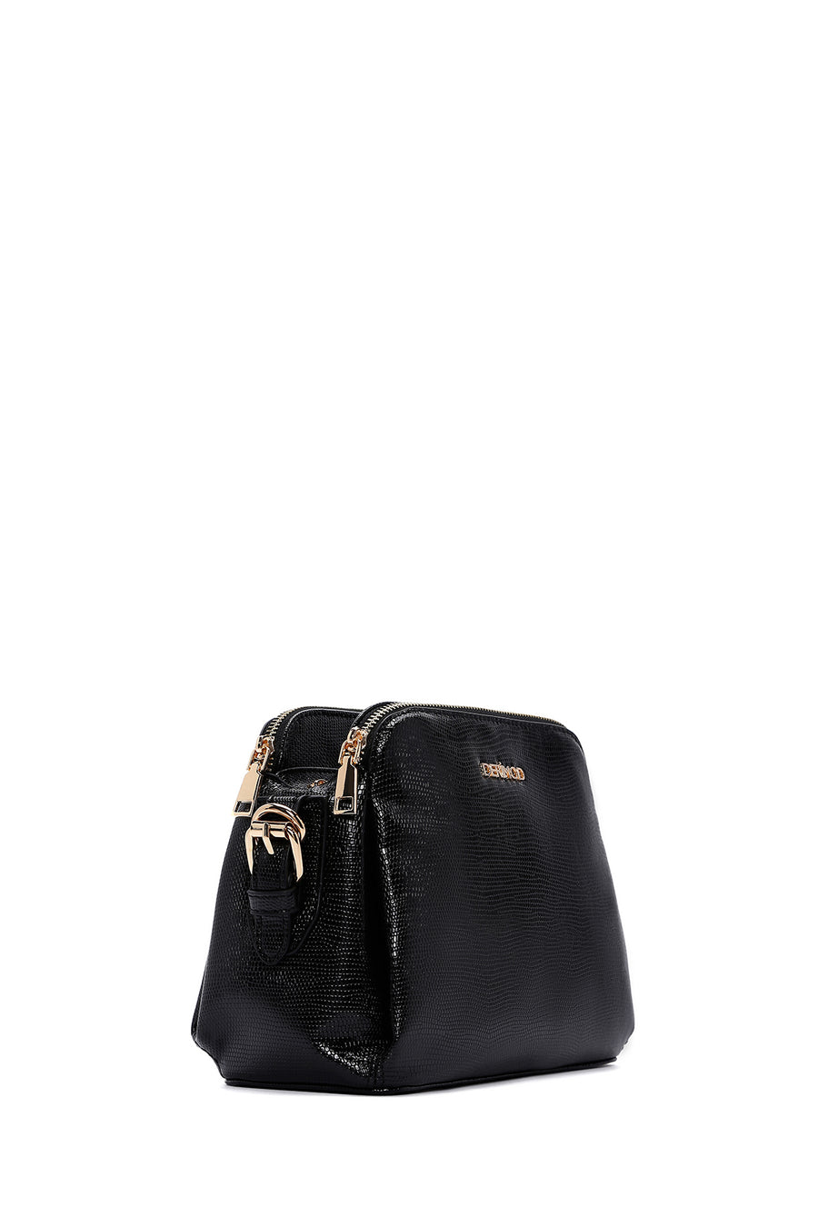 Woman Black Long-Strap Printed Crossbody Bag