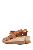 Women's Tan Thick Soled Leather Comfort Sandals with Ankle Strap | Derimod