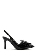 Women's Black Open Back Thin Heel Patent Leather Shoes | Derimod